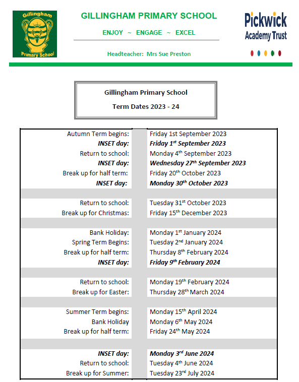 Gillingham Primary Term Dates